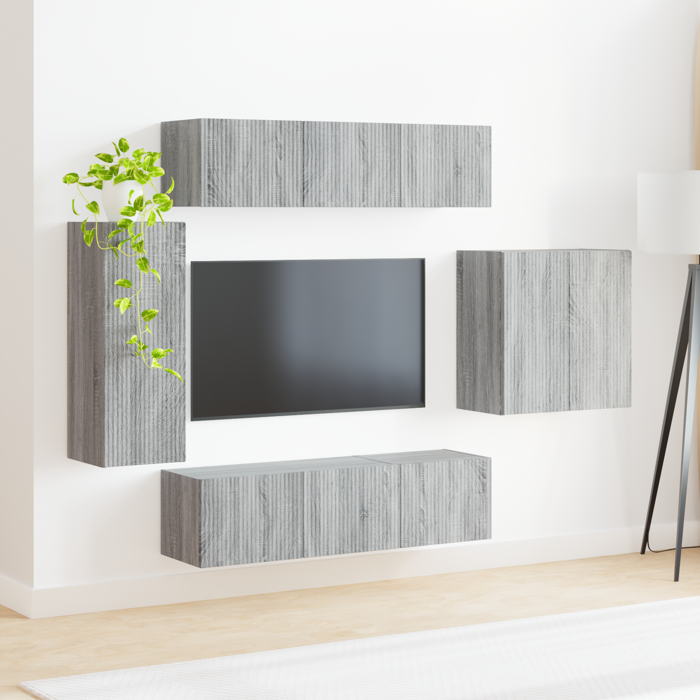 TV Wall Cabinet Set Wall-mounted 6 pcs Grey Sonoma