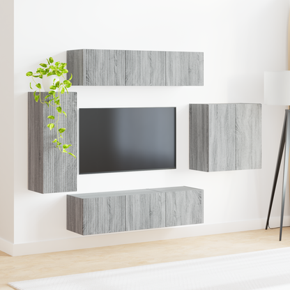 TV Wall Cabinet Set Wall-mounted 6 pcs Grey Sonoma