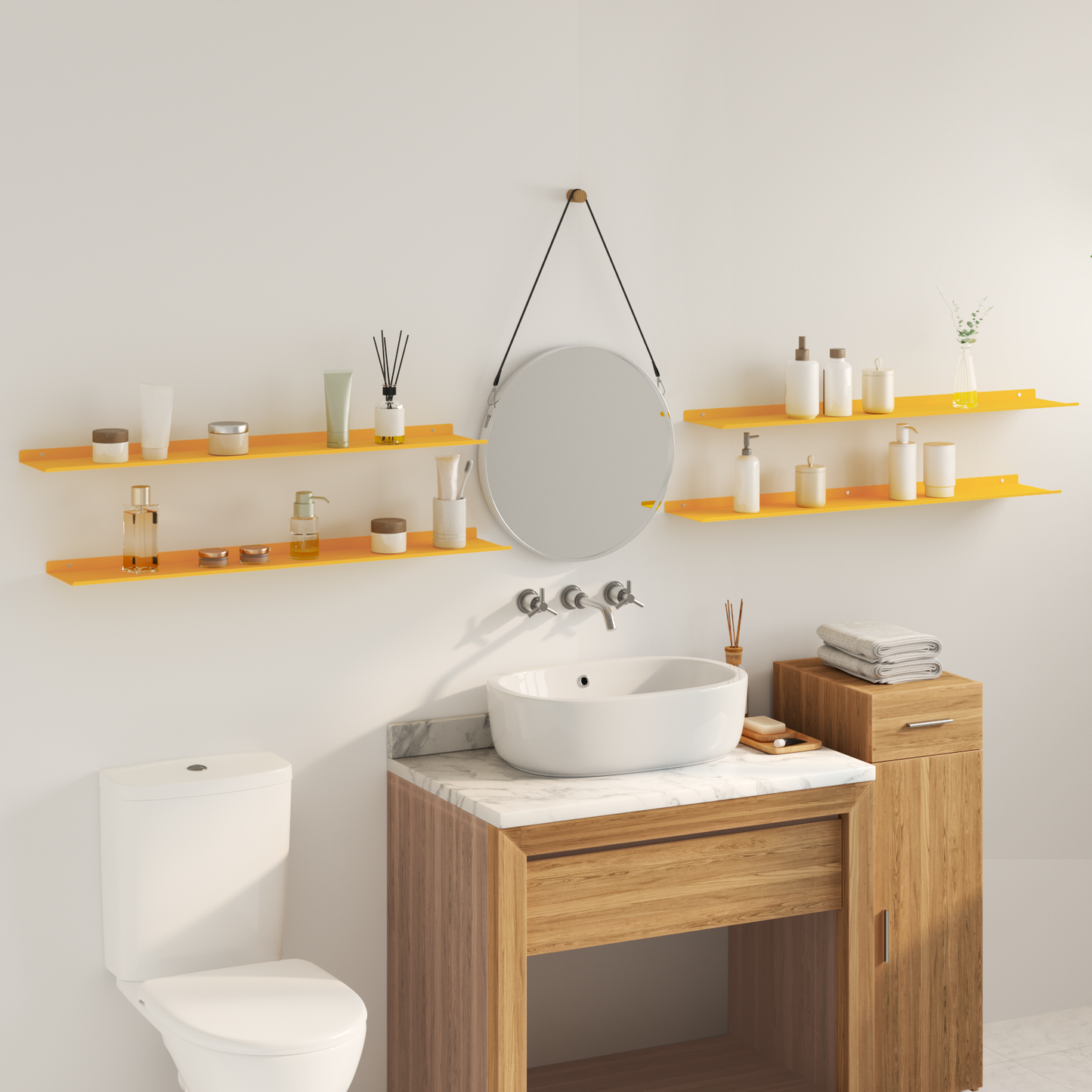 Floating Shelf 4 pcs Mustard Yellow 100 x 18 x 2.5 cm Steel