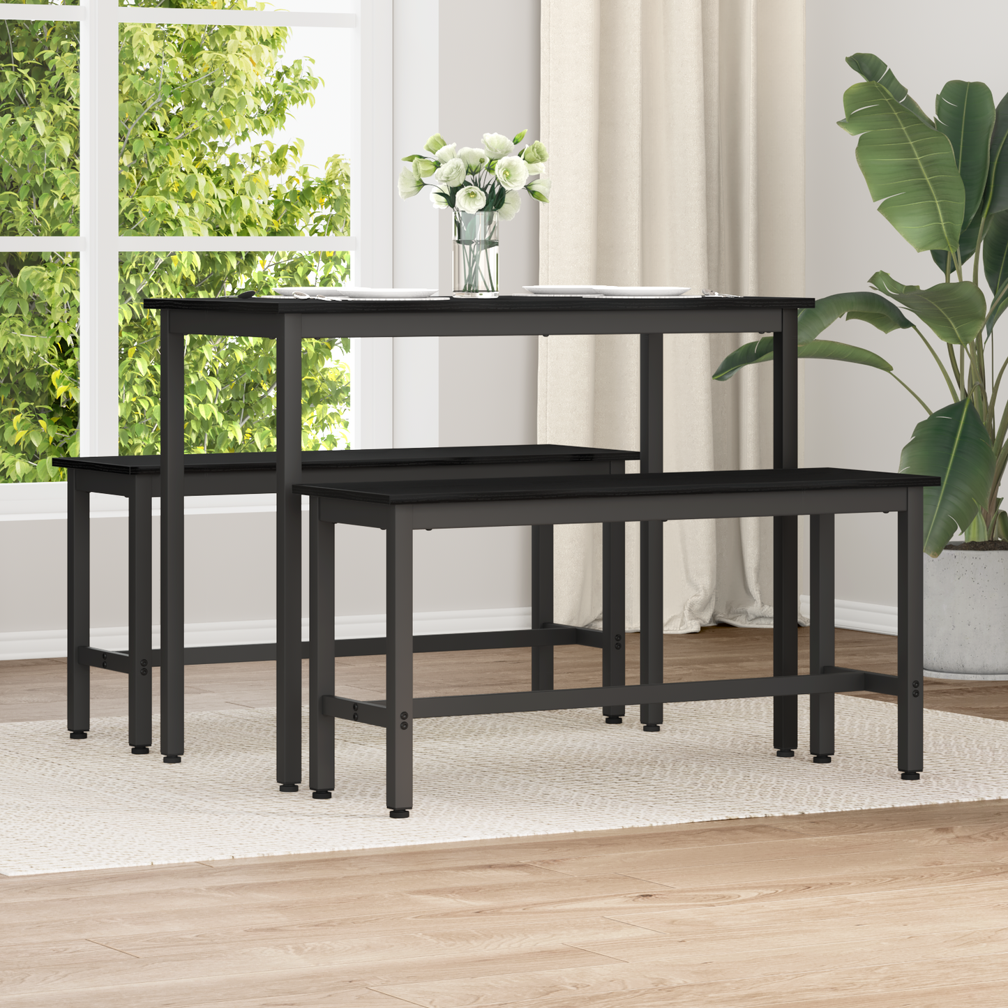 Dining Bench 2 pcs Black Oak 100 x 32.5 x 48.5 cm