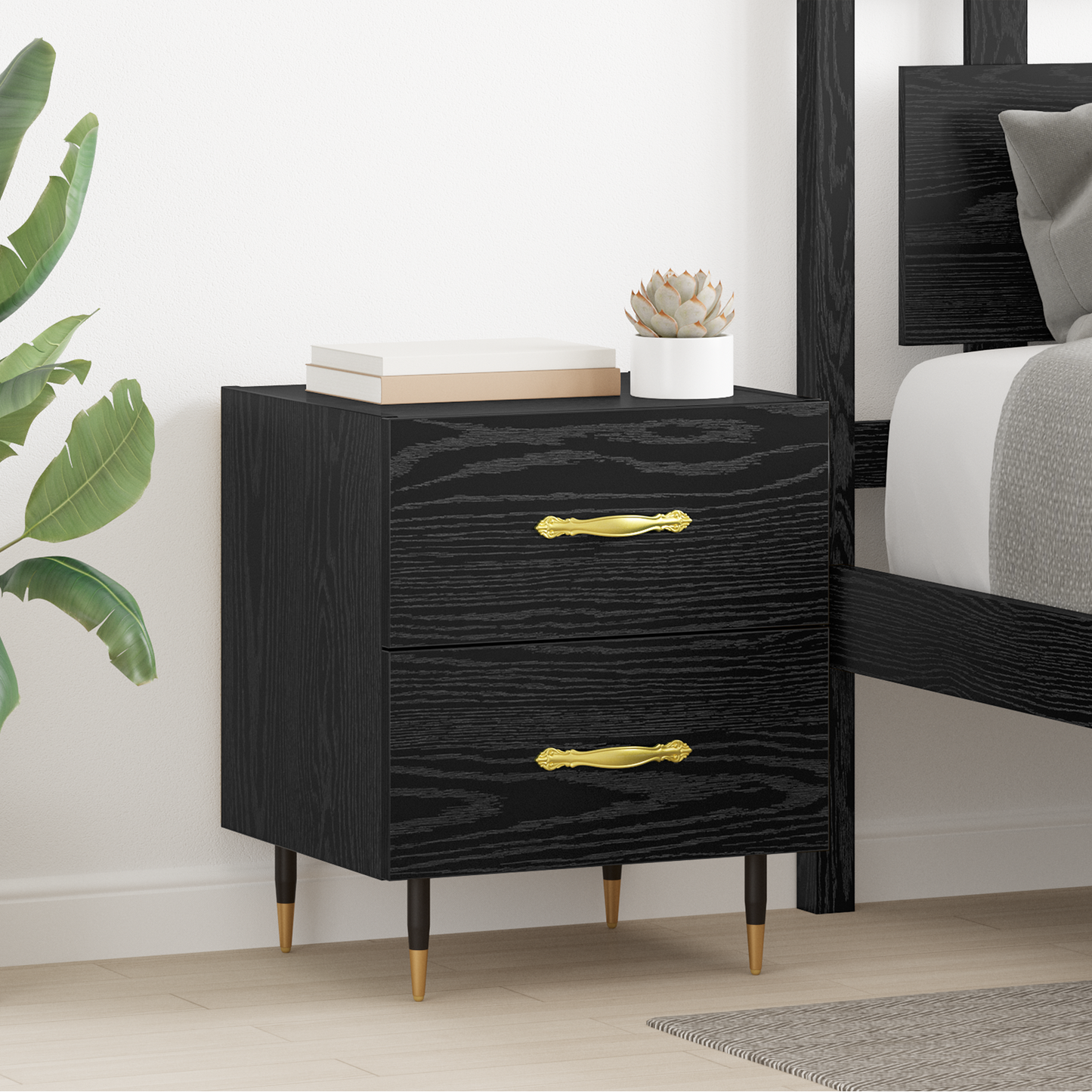 Bedside Cabinet Black Oak 40 x 35 x 47.5 cm Engineered Wood