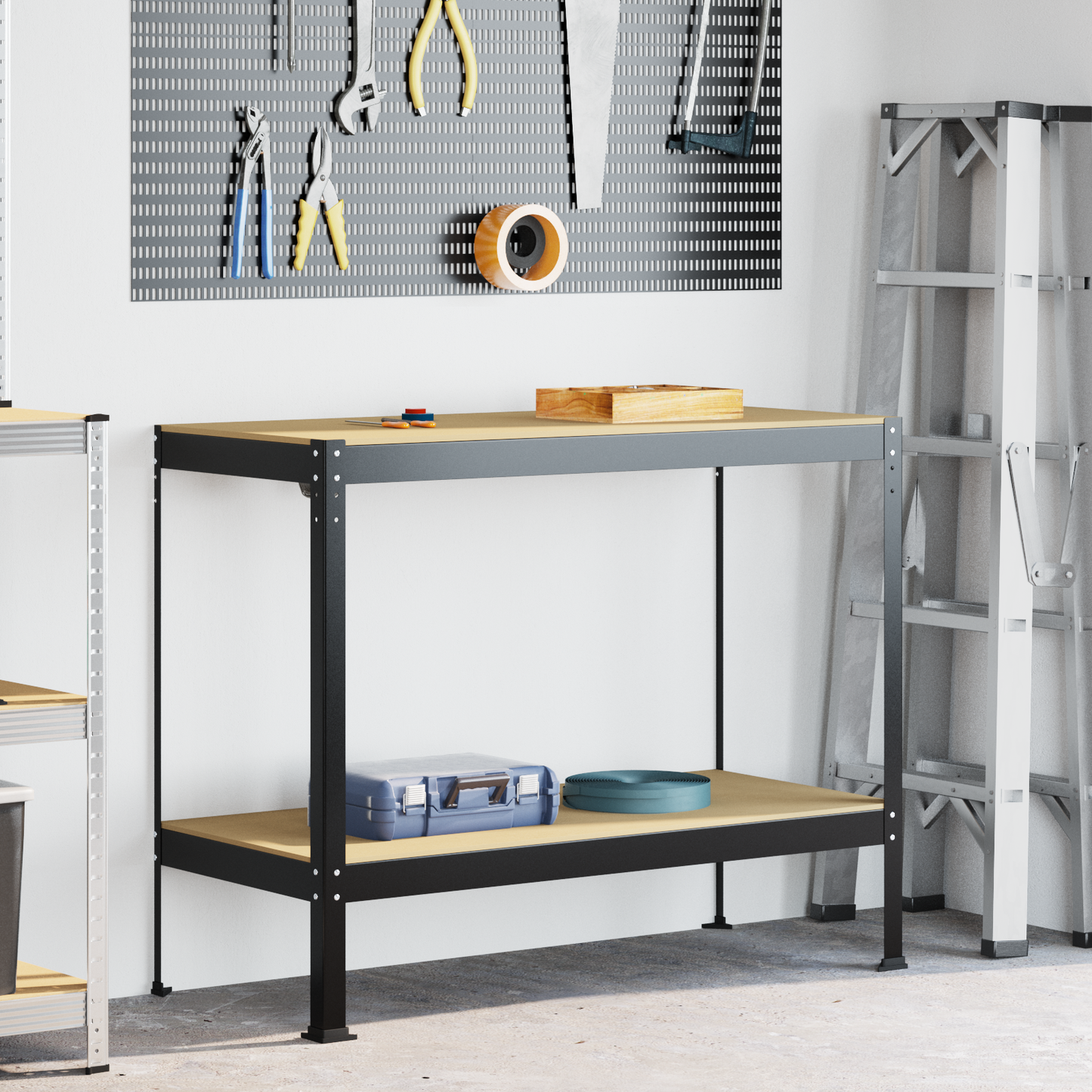 Workbench Black 115 x 55 x 91 cm Engineered Wood and Metal