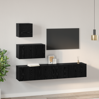 TV Cabinet Set Wall-mounted 3 pcs Black Oak Engineered Wood