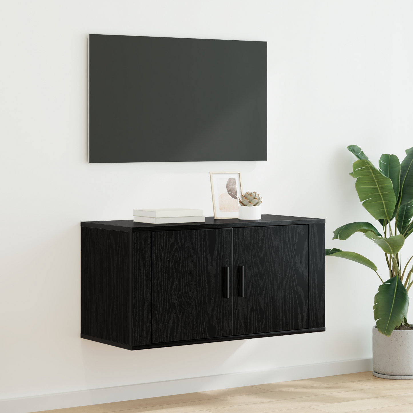 Wall Mounted TV Cabinet Black Oak 80 x 34.5 x 40 cm