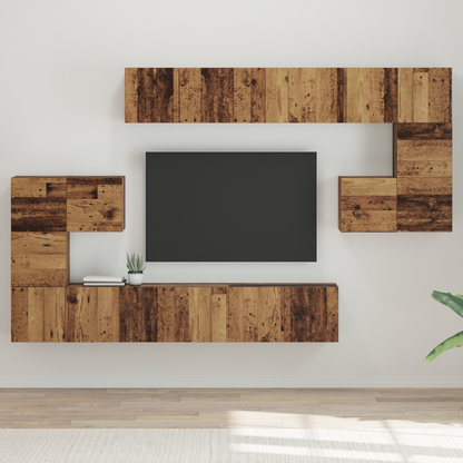TV Cabinet Set Wall-mounted 10 pcs Old Wood Engineered Wood
