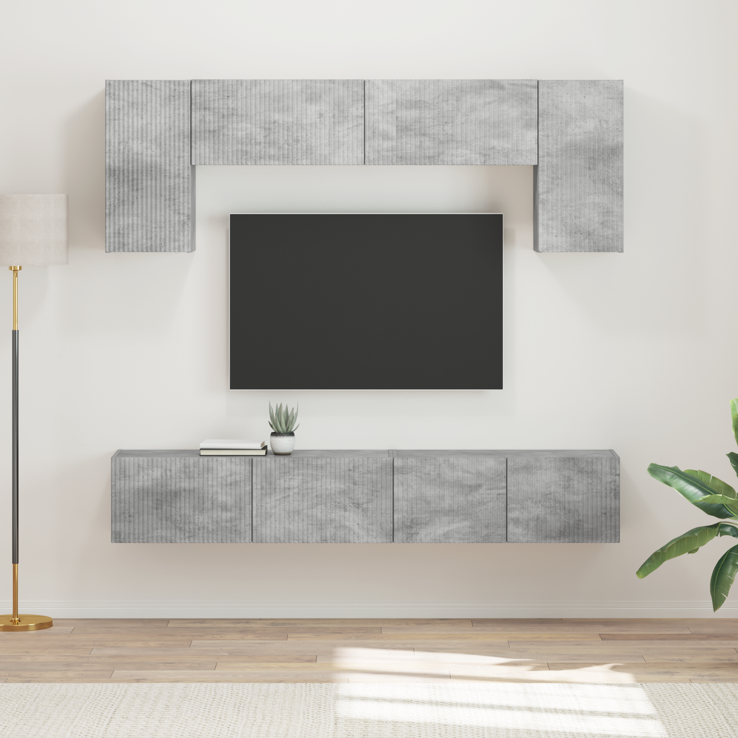 TV Cabinet Set Wall-mounted 4 pcs Concrete Grey Engineered Wood