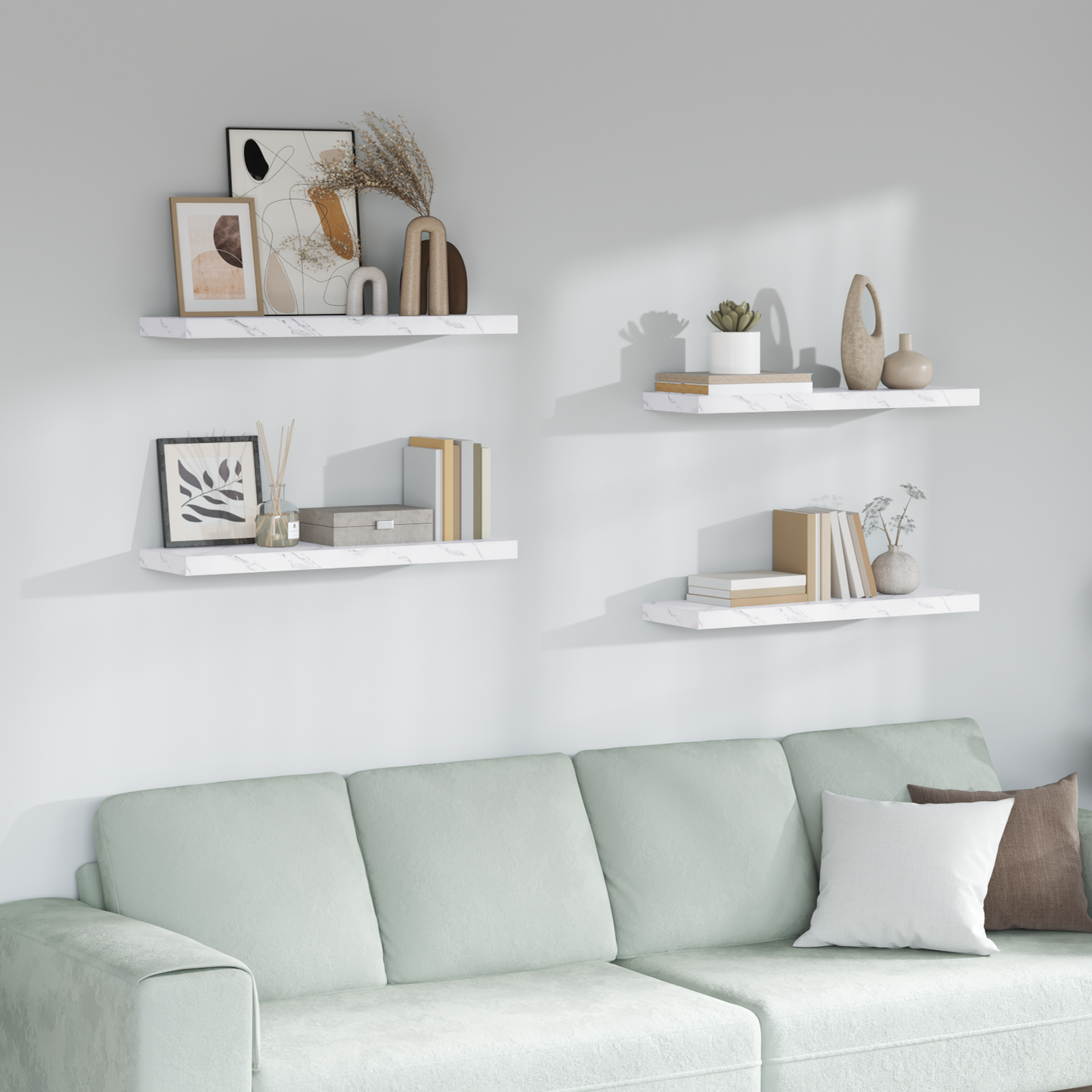Wall Shelf 4 pcs White Marble 80 x 23.5 x 4 cm Engineered Wood