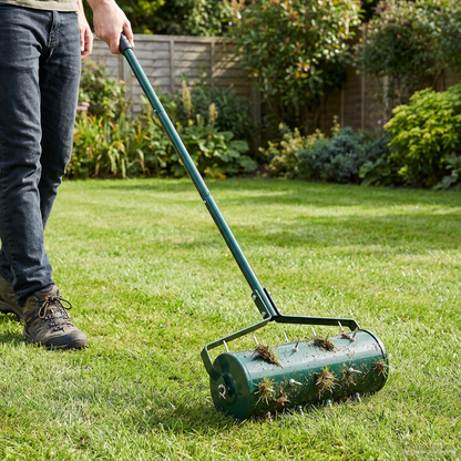 Lawn Roller Pull with Aerator Clamps Green 128 x 38 cm Steel