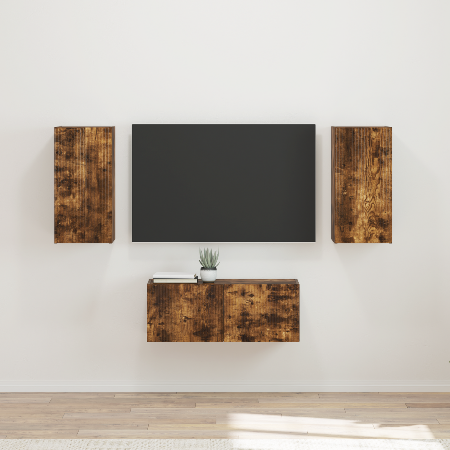 TV Cabinet Set Wall-mounted 6 pcs Smoked Oak Engineered Wood