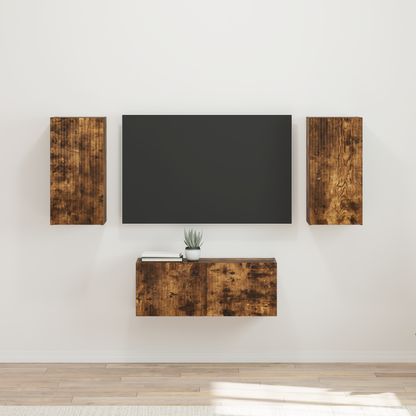 TV Cabinet Set Wall-mounted 6 pcs Smoked Oak Engineered Wood