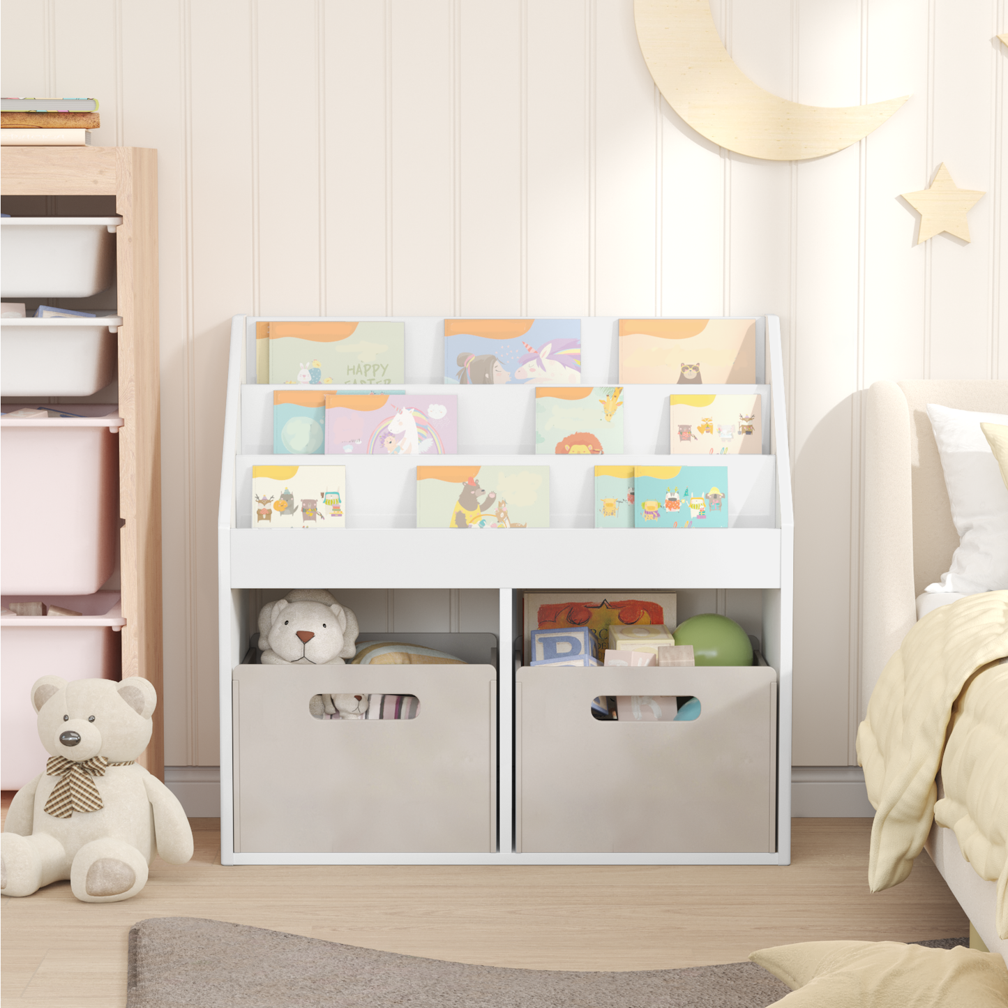 Kids Bookshelf High Gloss White 72.5 x 29.5 x 69 cm