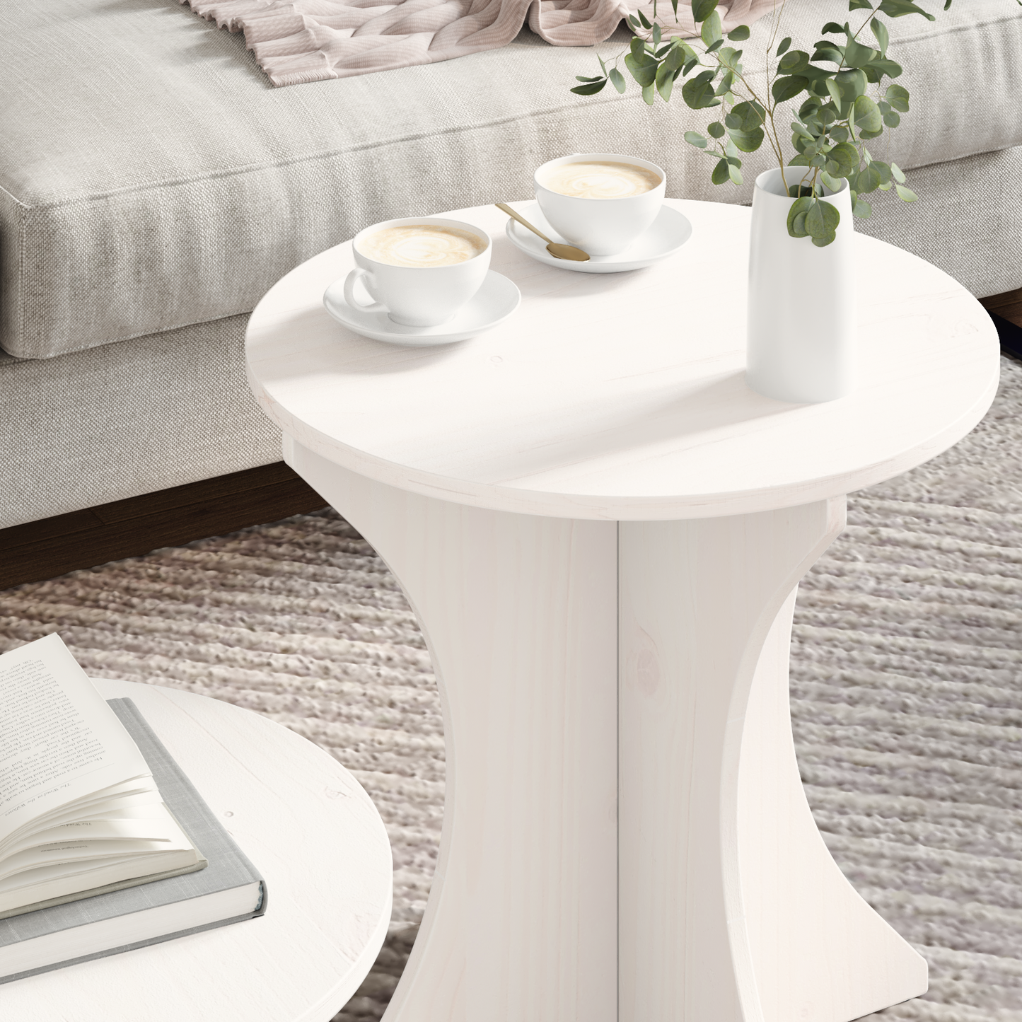 Coffee Table 2 pcs White Solid pine wood