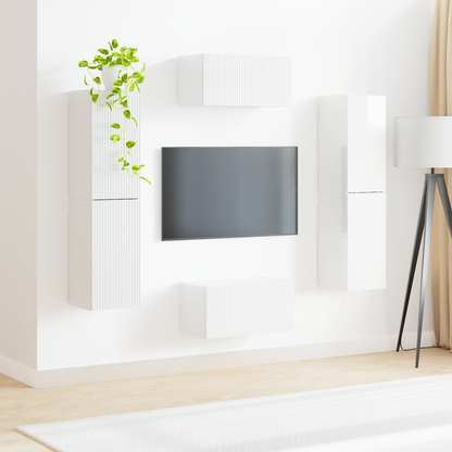 TV Cabinet Set 6 pcs High Gloss White Engineered Wood