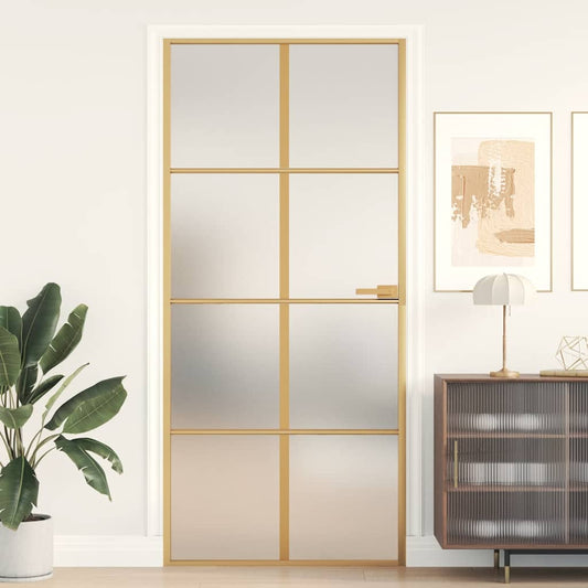 Interior Door Slim Golden 93x201,5 cm Tempered Glass and Aluminium