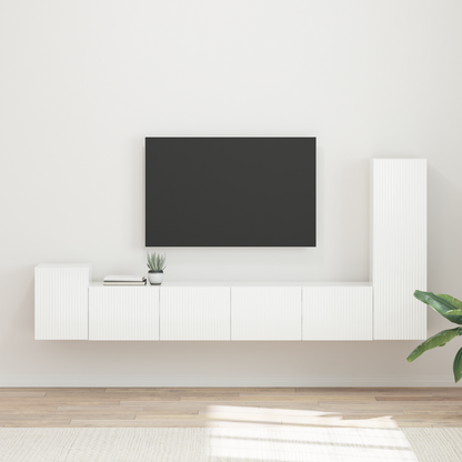 TV Cabinet Set 3 pcs High Gloss White Engineered Wood