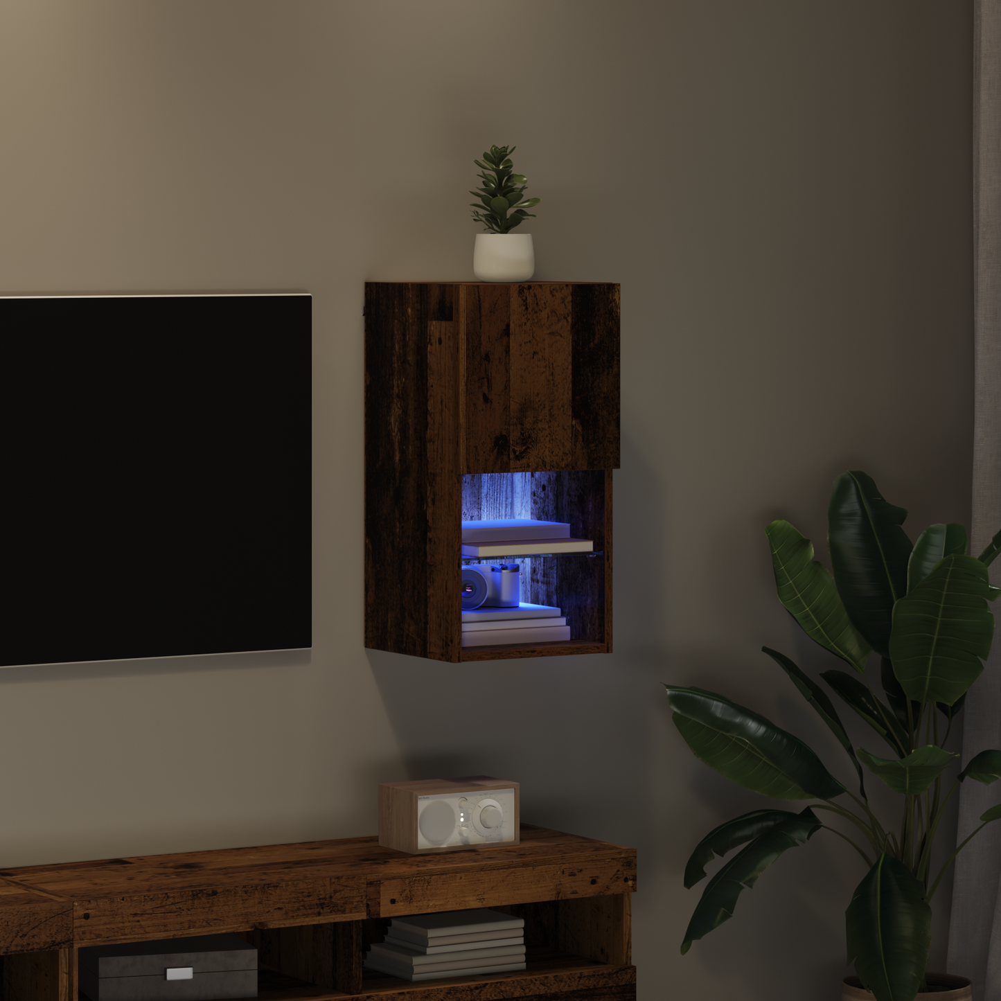 Wall-mounted TV Cabinet with LED Old Wood 30.5 x 30 x 60 cm