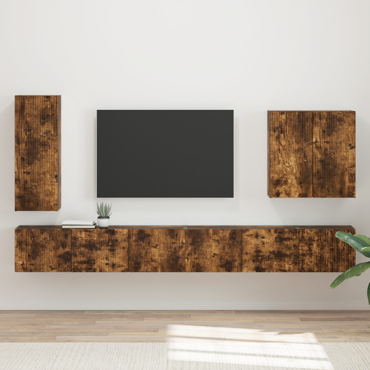TV Wall Cabinet Set Wall-mounted 6 pcs Smoked Oak