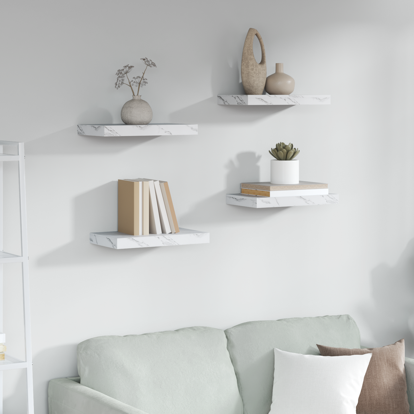 Wall Shelf 4 pcs White Marble 40 x 23.5 x 4 cm Engineered Wood