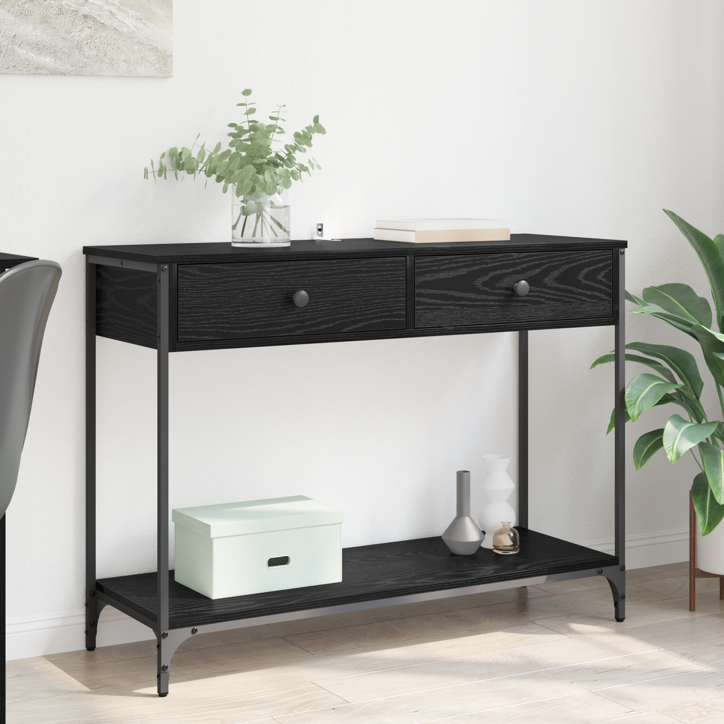 Console Table Black Oak 100 x 34.5 x 75 cm Engineered Wood