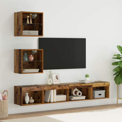 TV Wall Units with LED with LED 5 pcs Old wood Engineered Wood