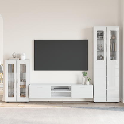 TV Cabinet Set FLORIN 3 pcs High Gloss White Engineered Wood