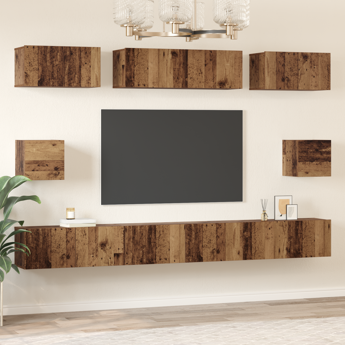 TV Cabinet Set Wall-mounted 8 pcs Old Wood Engineered Wood
