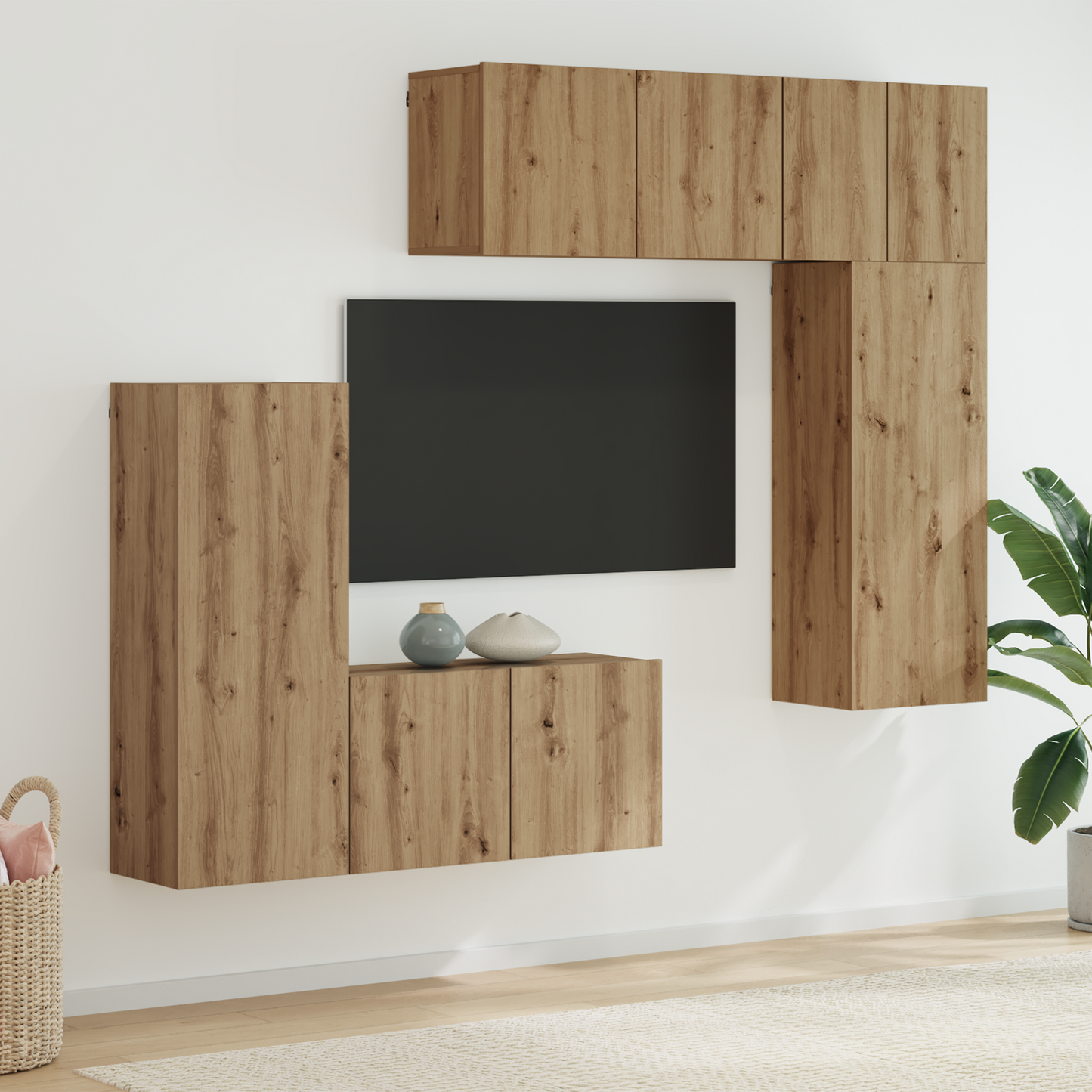 TV Wall Unit Wall-mounted 5 pcs Artisan Oak Engineered Wood