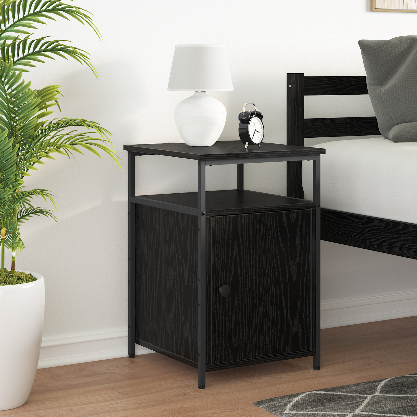 Bedside Cabinet with Drawer Black oak Engineered Wood