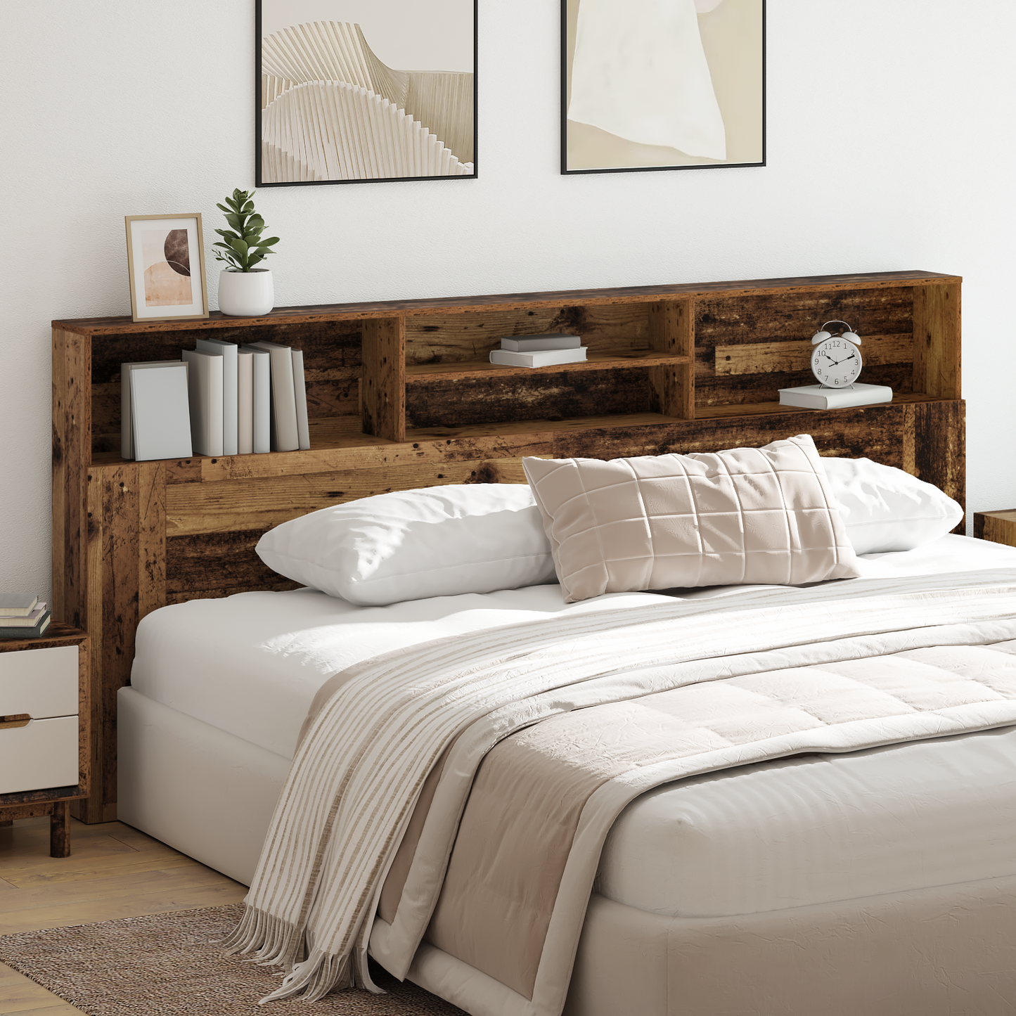Headboard Cabinet Old Wood 220 x 19 x 101.5 cm Engineered Wood
