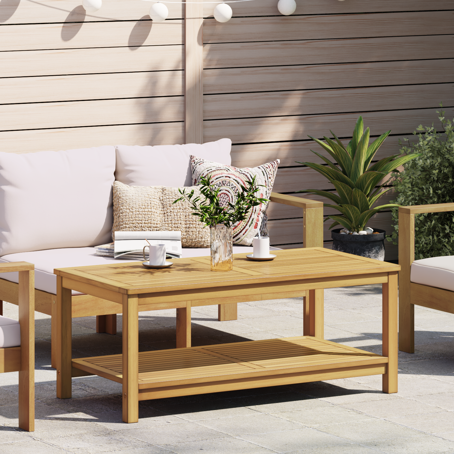 Side Table Oil Natural 110 x 55 x 45 cm Solid Acacia Wood