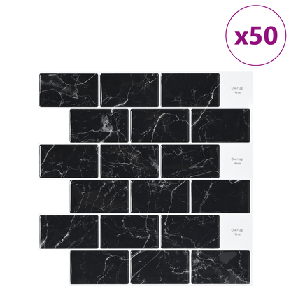Subway Tile 50 pcs Black Marble 30 x 30 cm Polyurethane and PET