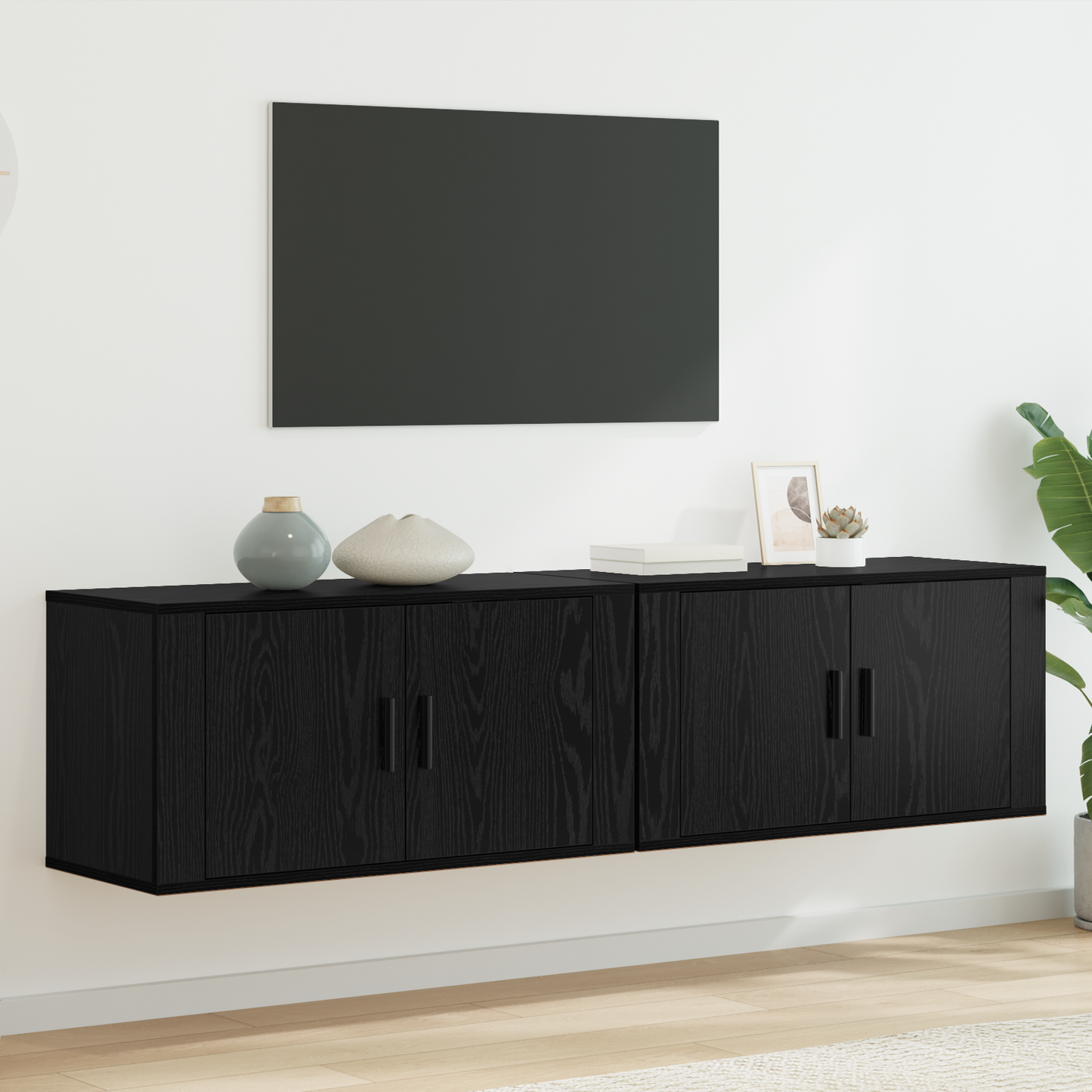 Wall-mounted TV Cabinet Set 2 pcs Black Oak 80 x 34.5 x 40 cm