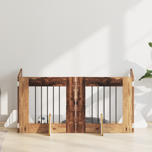 Foldable Dog Gate with Stands 4 pcs Old Wood 241 cm