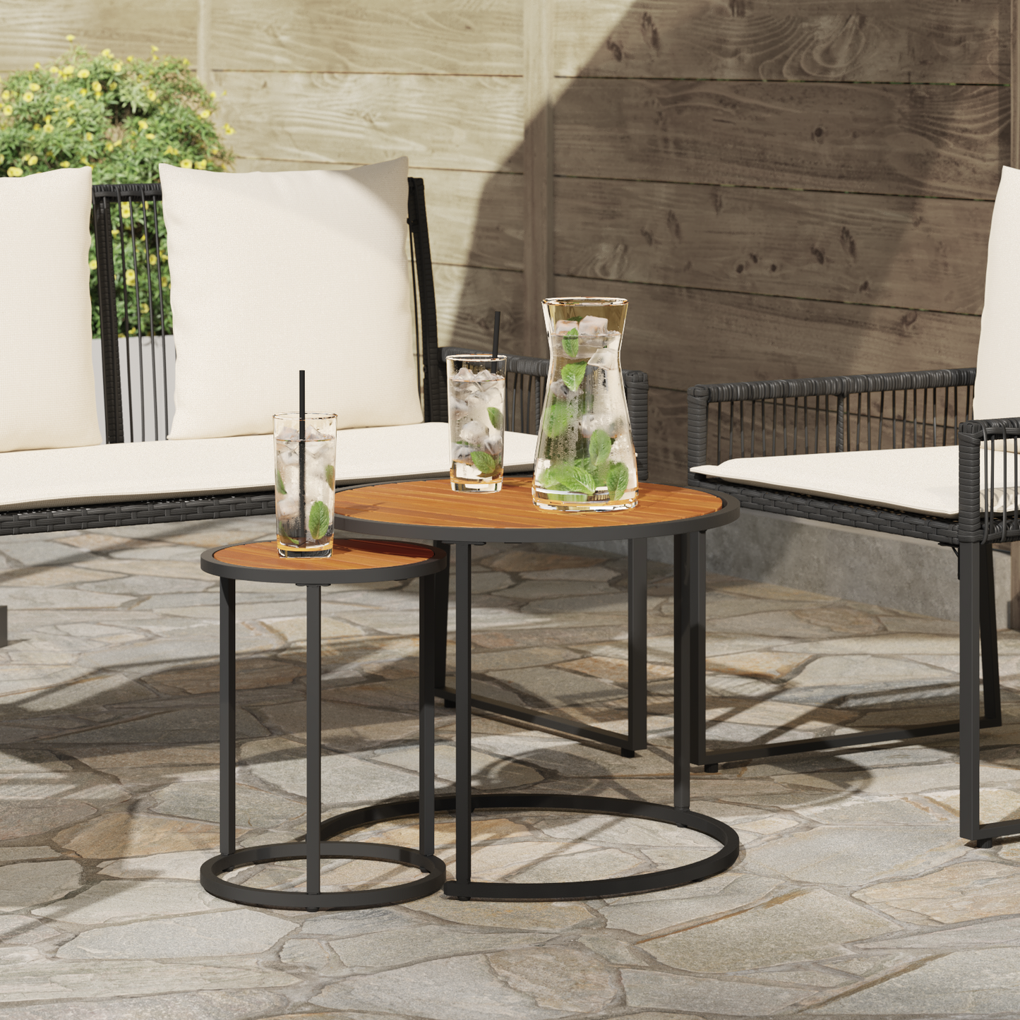 Coffee Table Set 2 pcs Natural and Black 55 x 55 x 45 cm