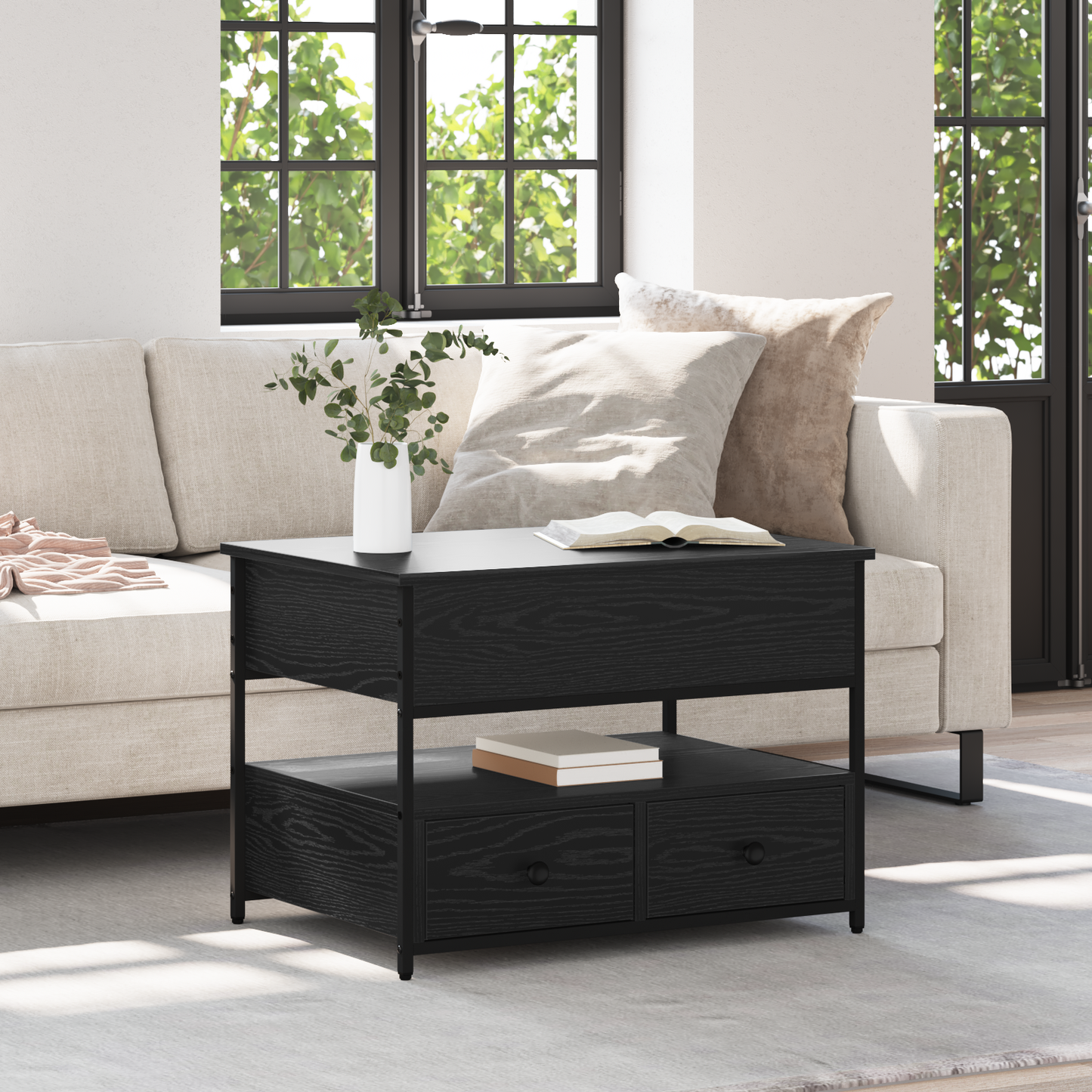 Coffee Table Black Oak 70 x 50 x 54.5 cm Engineered Wood