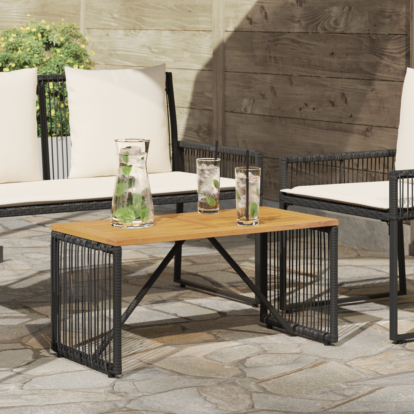 Outdoor Table Black and Brown 80 x 40 x 40 cm Poly Rattan
