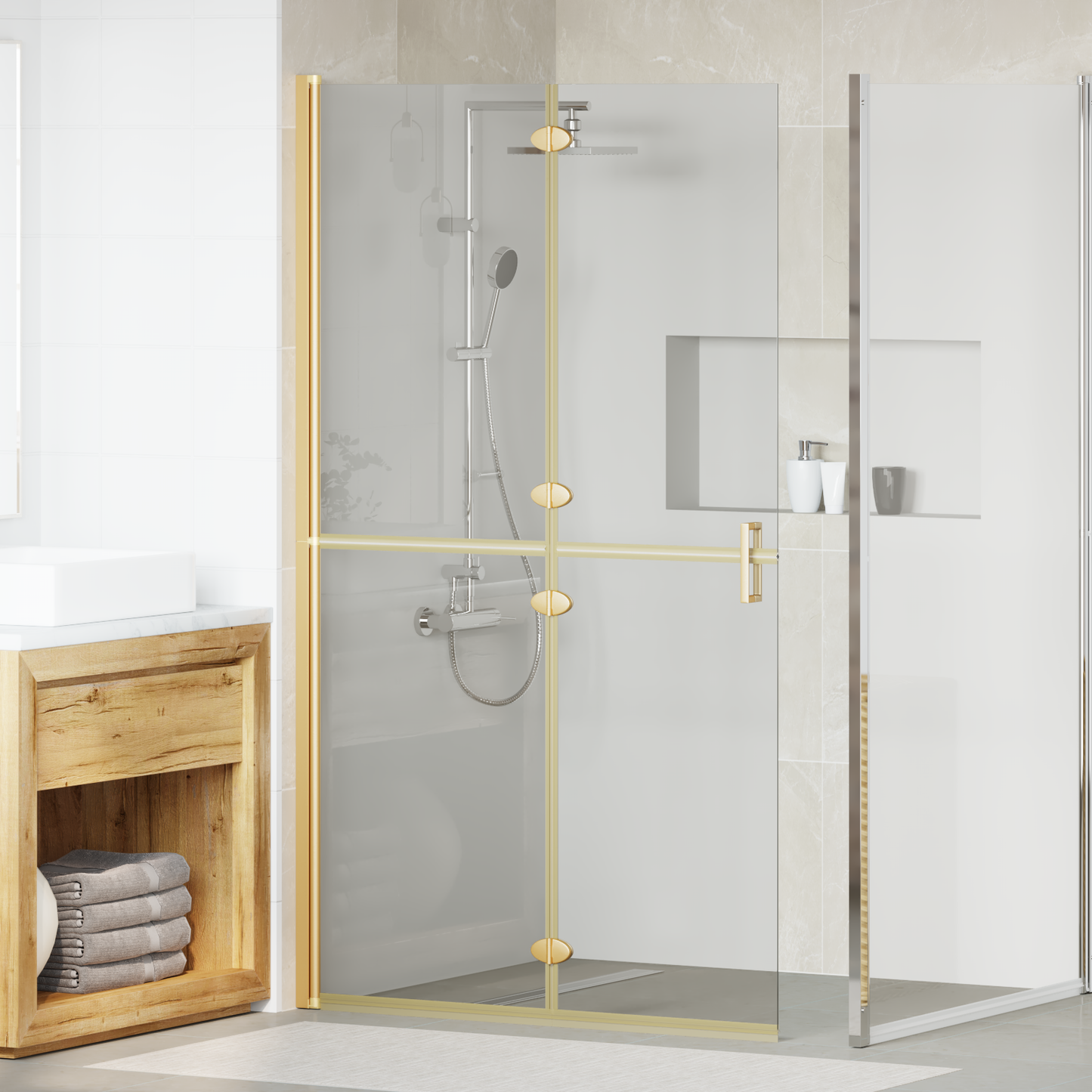 Walk-In Shower Wall Folding Gold 110 x 6.5 x 190 cm