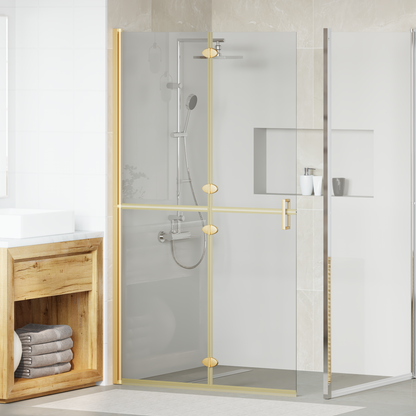 Walk-In Shower Wall Folding Gold 110 x 6.5 x 190 cm