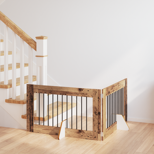 Foldable Dog Gate with Stands 2 pcs Old Wood 200.5 cm