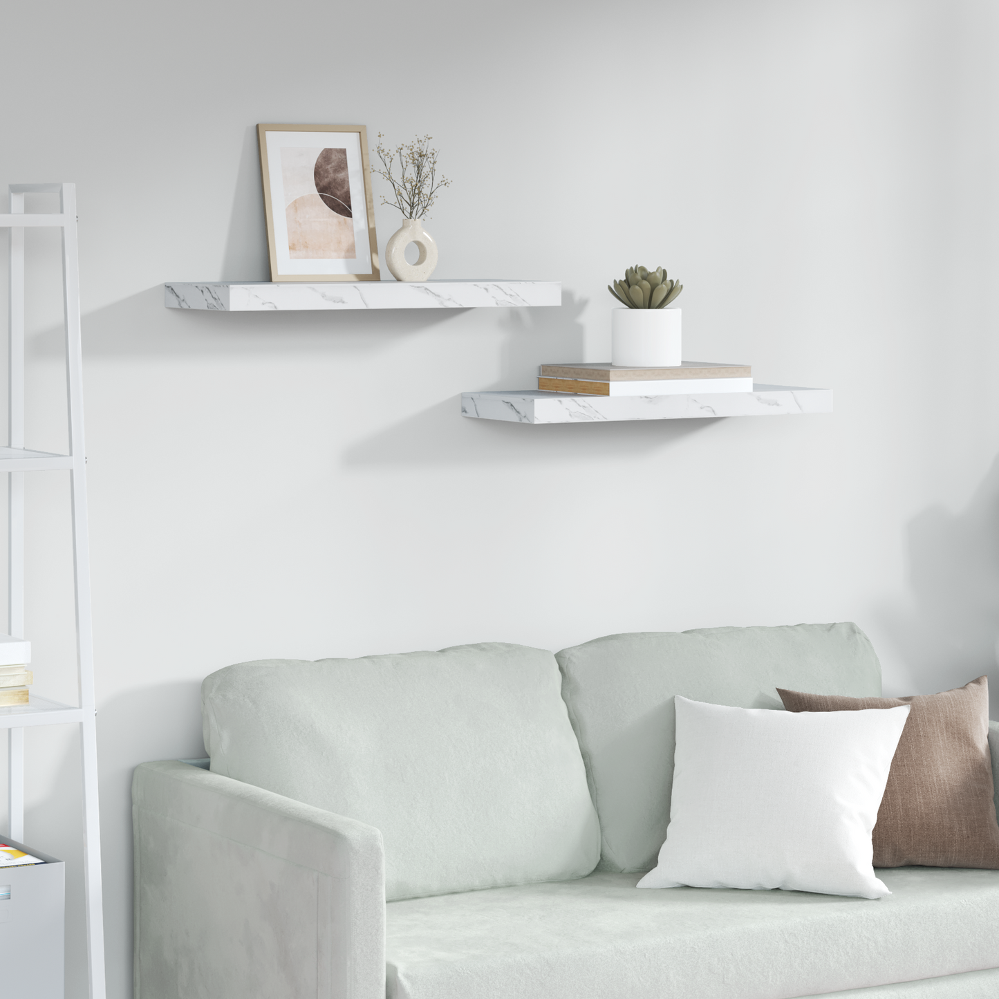 Wall Shelf 2 pcs White Marble 60 x 23.5 x 4 cm Engineered Wood