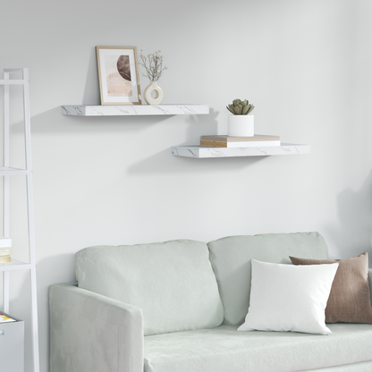 Wall Shelf 2 pcs White Marble 60 x 23.5 x 4 cm Engineered Wood