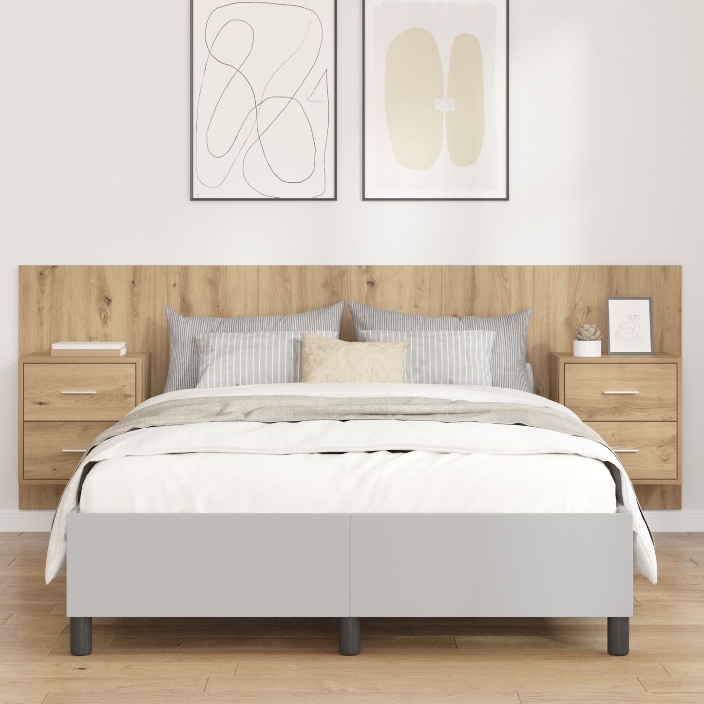 Headboard with Cabinet 3 pcs Artisan Oak Engineered Wood