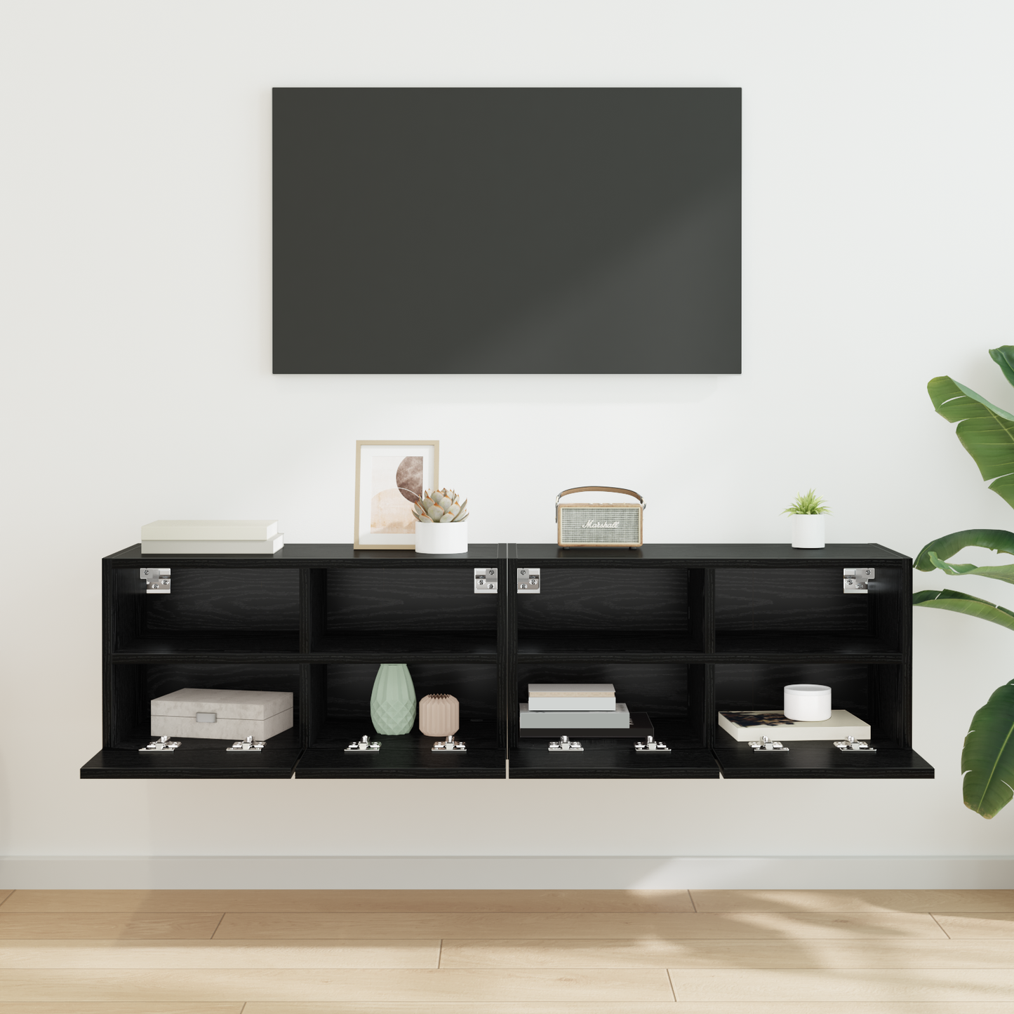 TV Wall Cabinets Wall-mounted 2 pcs Black Oak 60 x 30 x 30 cm