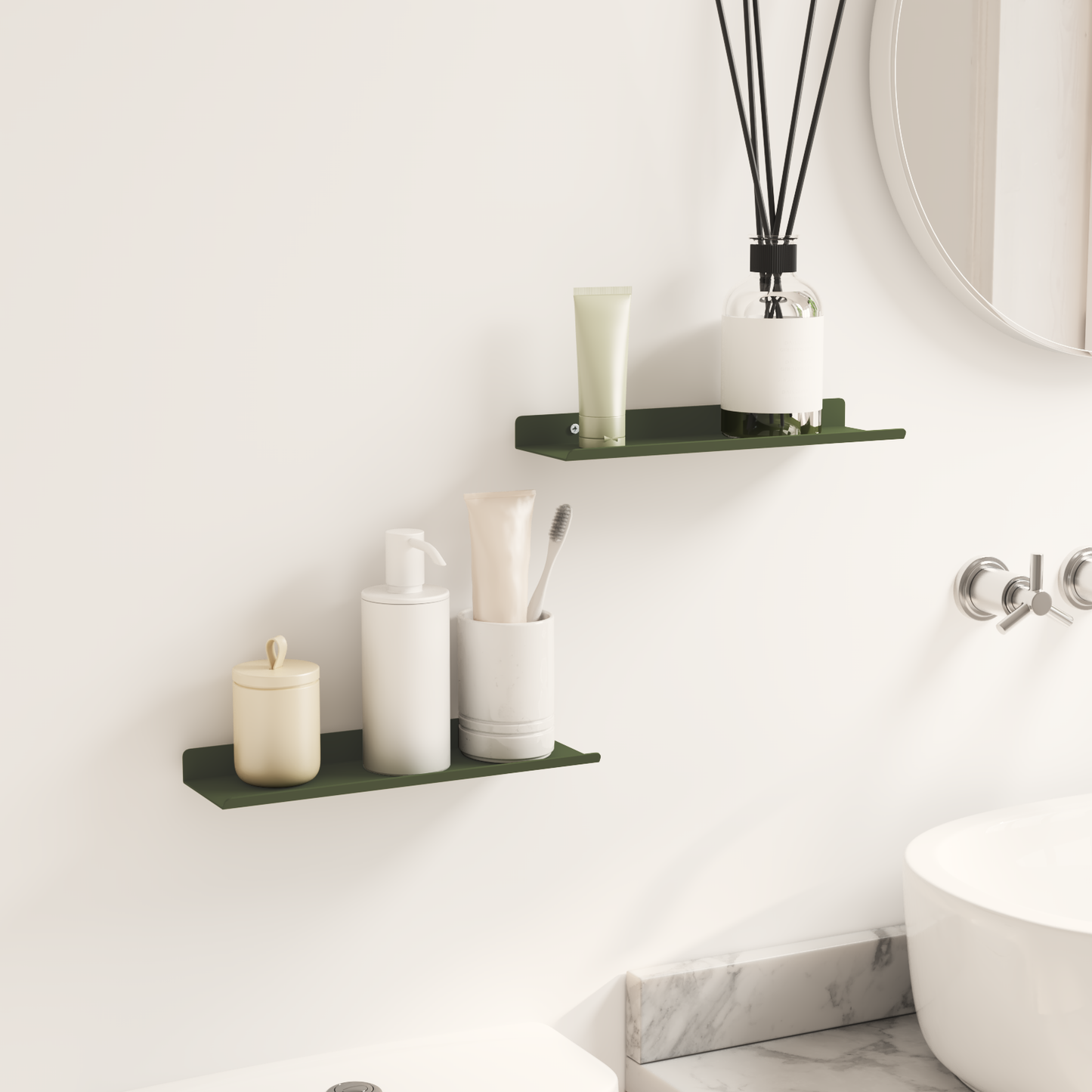 Floating Shelf 2 pcs Olive Green 30 x 9 x 2.5 cm Steel