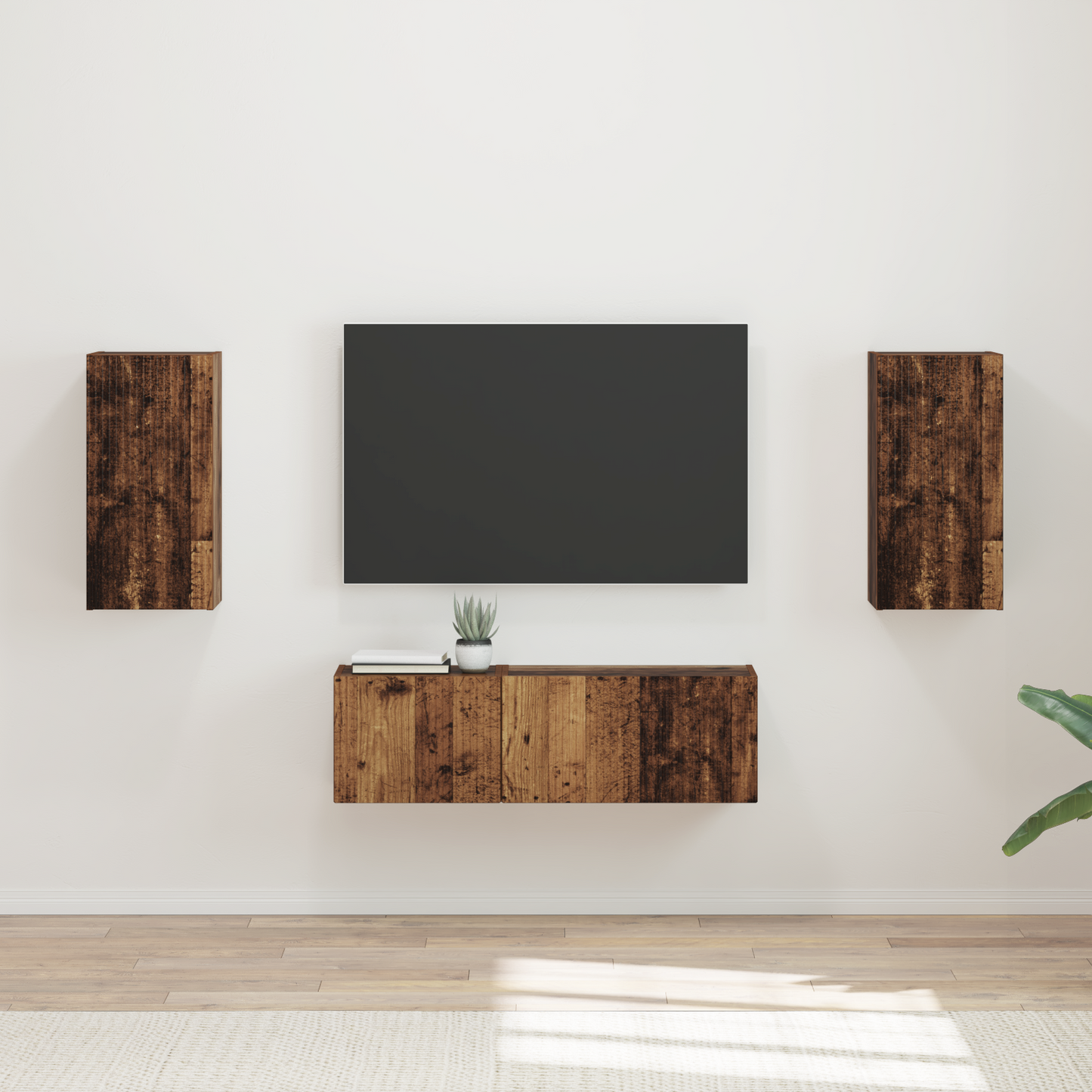 TV Wall Cabinet Set Wall-mounted 4 pcs Old Wood Engineered Wood