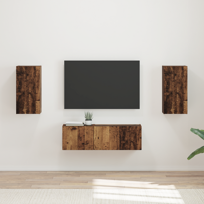 TV Wall Cabinet Set Wall-mounted 4 pcs Old Wood Engineered Wood
