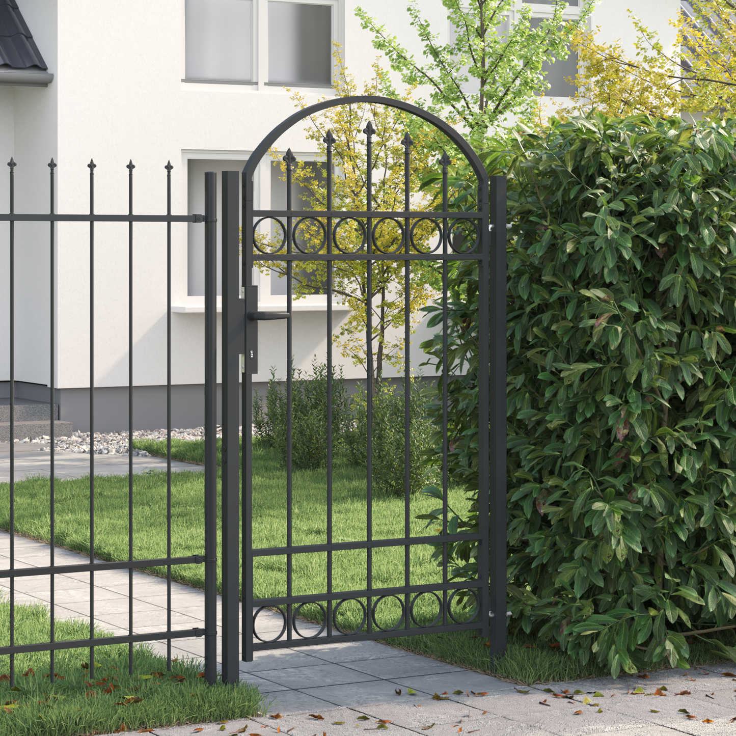 Fence Gate ASSEN 100 x 175 cm Powder-Coated Steel Grey Lockable