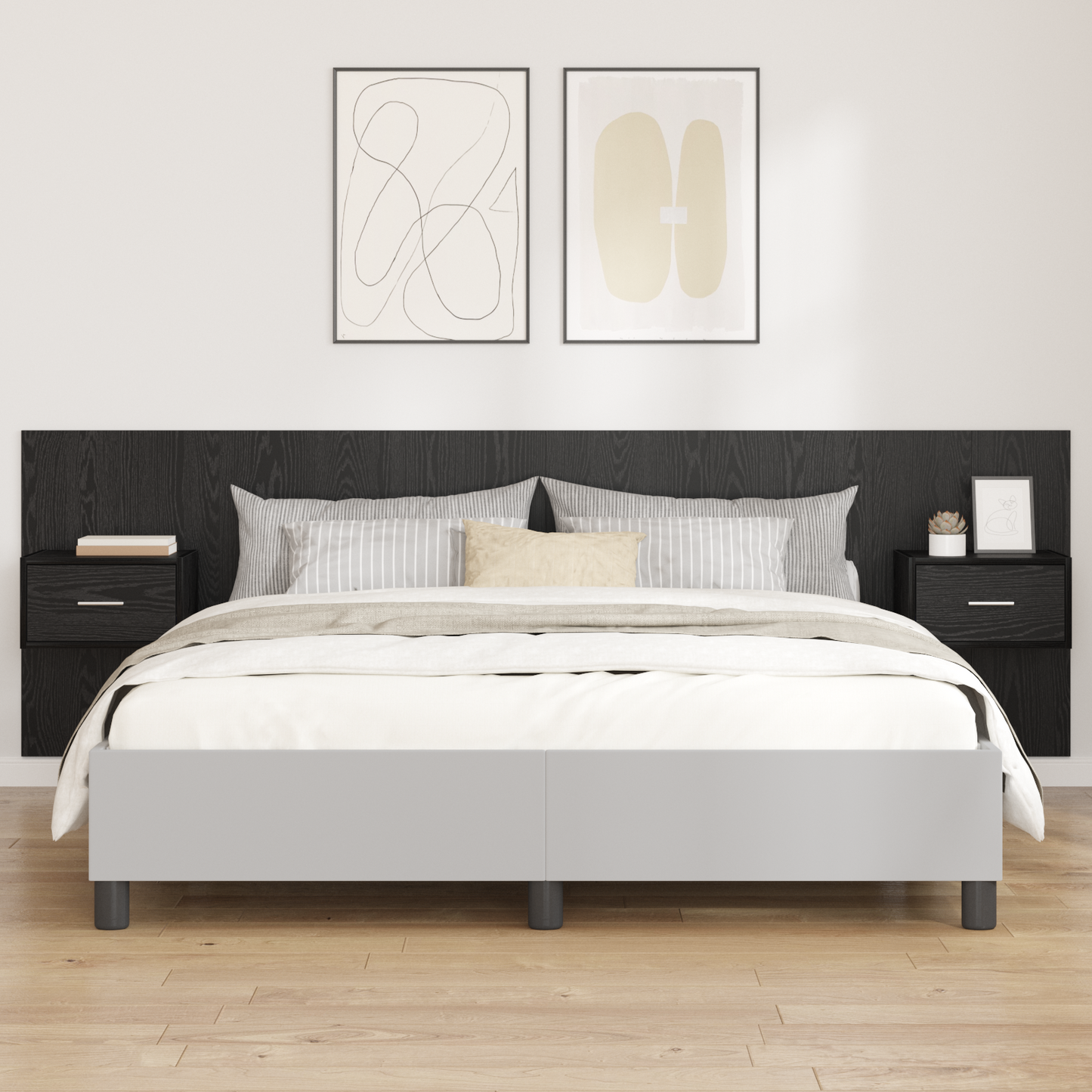Headboard with Cabinet 3 pcs Black Oak Engineered Wood