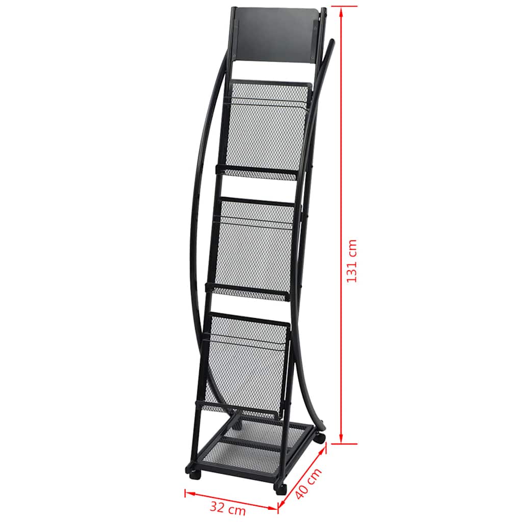 30098 vidaXL Magazine Rack 40x32x131 cm Black A4