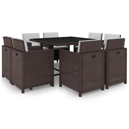 42544 vidaXL 9 Piece Outdoor Dining Set with Cushions Poly Rattan Brown